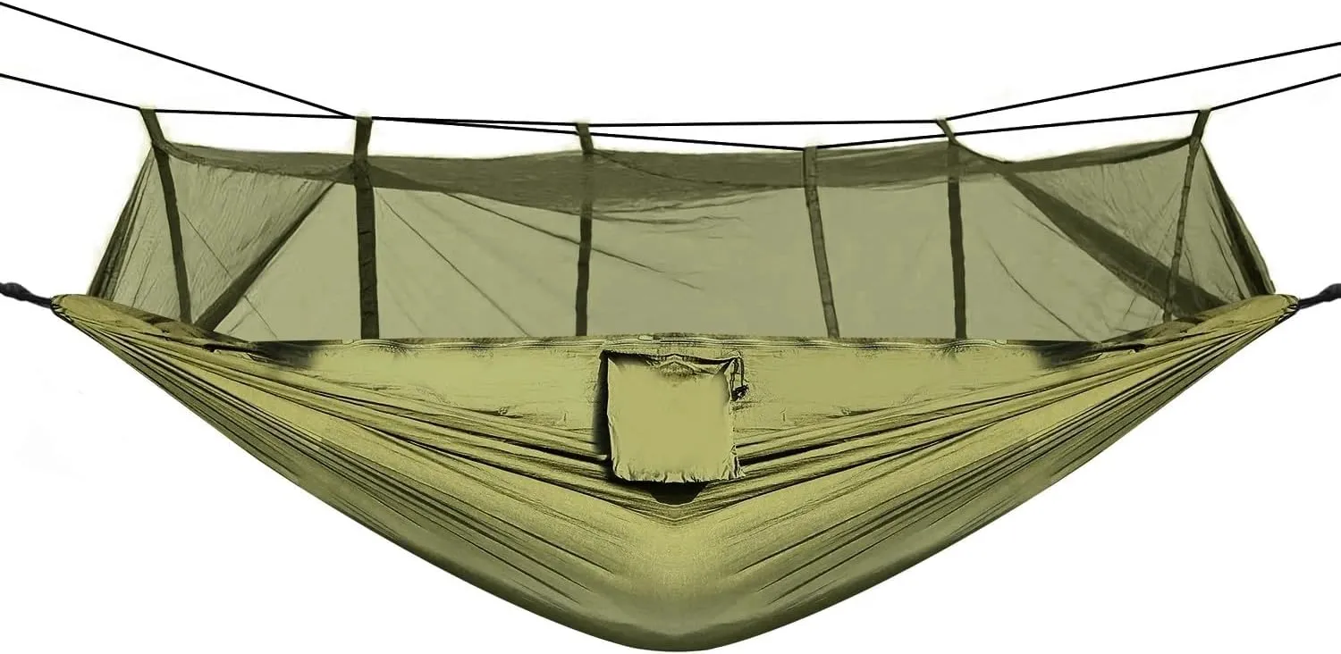 Hammocks,2 Persons Hammock with Mosquito Net Outdoor Hiking Camping Hommock Portable Nylon Swing Hanging Bed 600Lbs Load(Army Green)