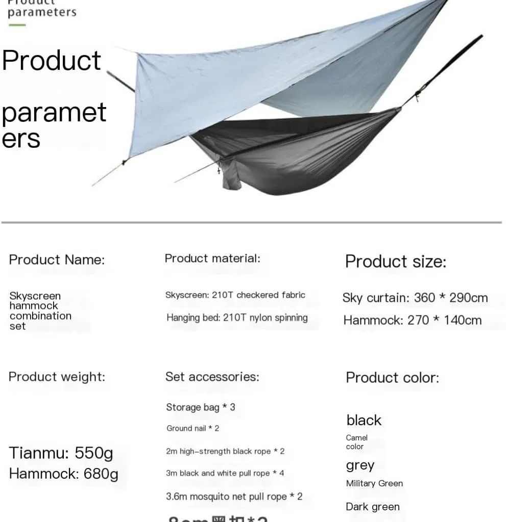 Hamock Canopy Mosquito Net Hammock Set Tent Parachute Cloth Camping Automatic Anti-Mosquito Mosquito Net Hammock Hanmock(B)