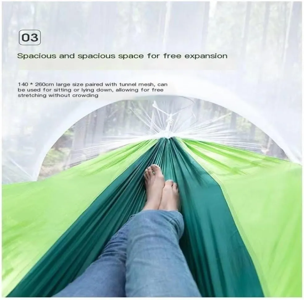 Hamock Hammock Outdoor Sleeping Double Anti-Rollover with Mosquito Net Courtyard Camping Thickened Indoor Home Swing Hanmock(Green,A)