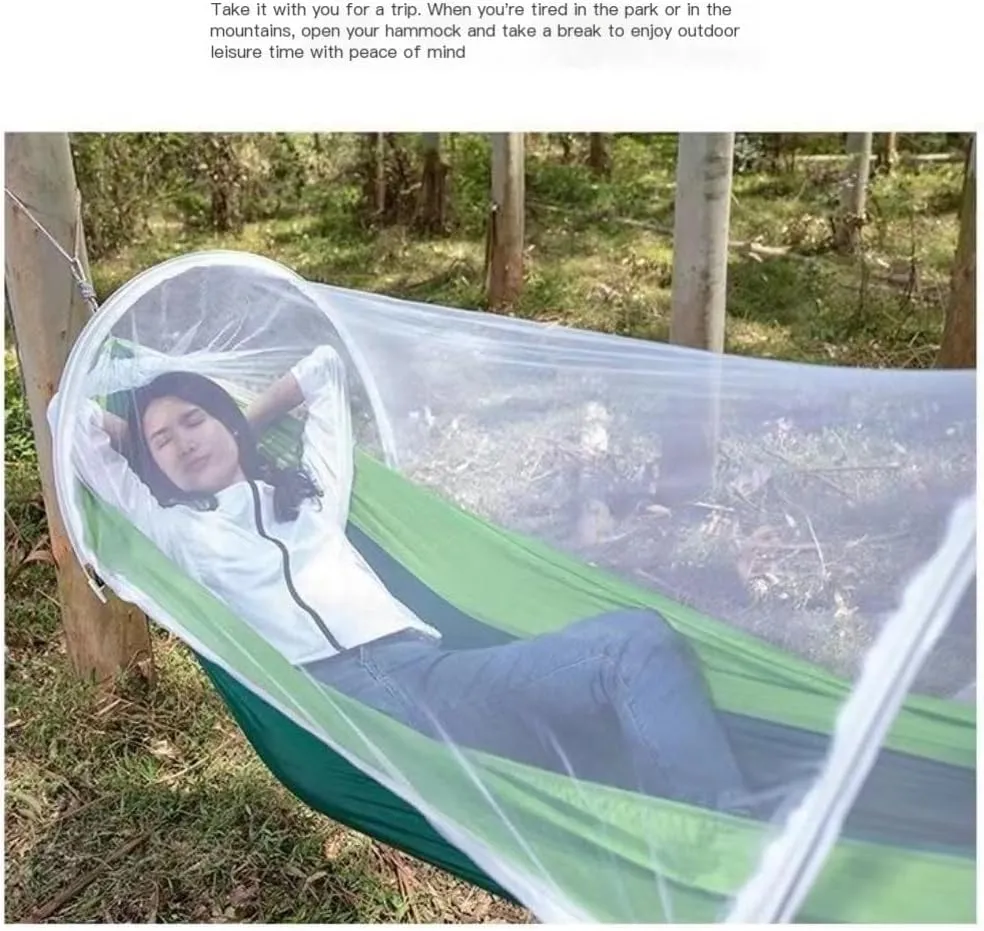 Hamock Hammock Outdoor Sleeping Double Anti-Rollover with Mosquito Net Courtyard Camping Thickened Indoor Home Swing Hanmock(Green,A)