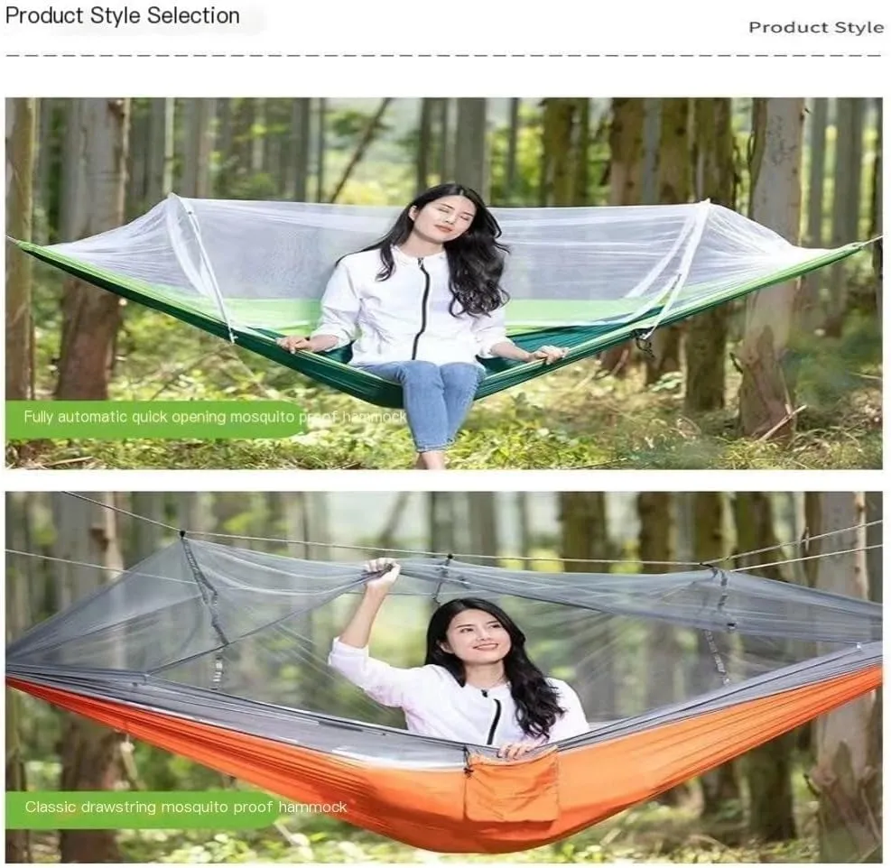 Hamock Hammock Outdoor Sleeping Double Anti-Rollover with Mosquito Net Courtyard Camping Thickened Indoor Home Swing Hanmock(Green,A)