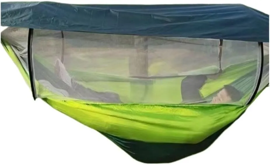 Hamock Hammock Outdoor Sleeping Double Anti-Rollover with Mosquito Net Courtyard Camping Thickened Indoor Home Swing Hanmock(Green,A)