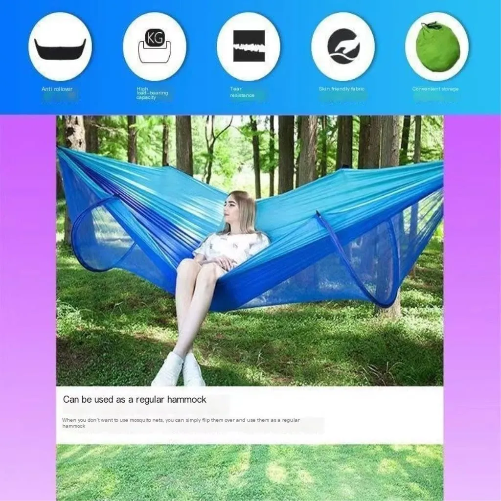 Hamock Hammock Outdoor Sleeping Double Anti-Rollover with Mosquito Net Courtyard Camping Thickened Indoor Home Swing Hanmock(Green,A)