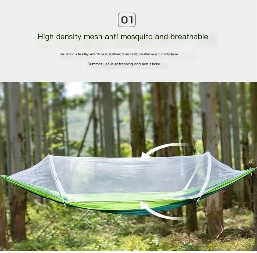 Hamock Hammock Outdoor Sleeping Double Anti-Rollover with Mosquito Net Courtyard Camping Thickened Indoor Home Swing Hanmock(Green,A)