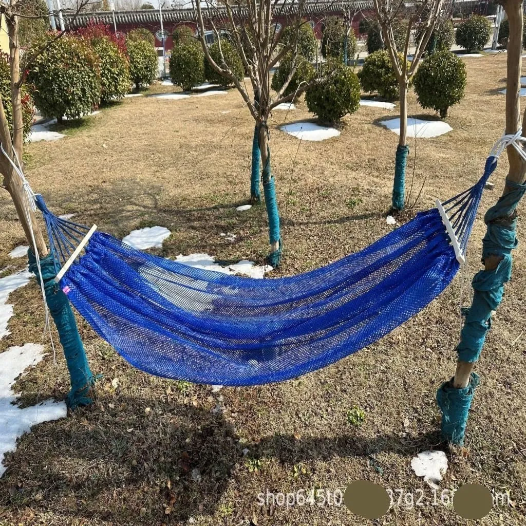 Hamock Ice Silk Hammock Outdoor Thickened Fine Mesh Single and Double Anti-Rollover Hanging Chair Camping Courtyard Hanmock(Blue,A)