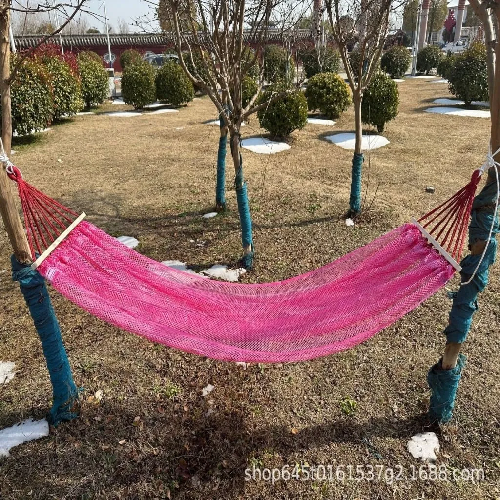 Hamock Ice Silk Hammock Outdoor Thickened Fine Mesh Single and Double Anti-Rollover Hanging Chair Camping Courtyard Hanmock(Blue,A)