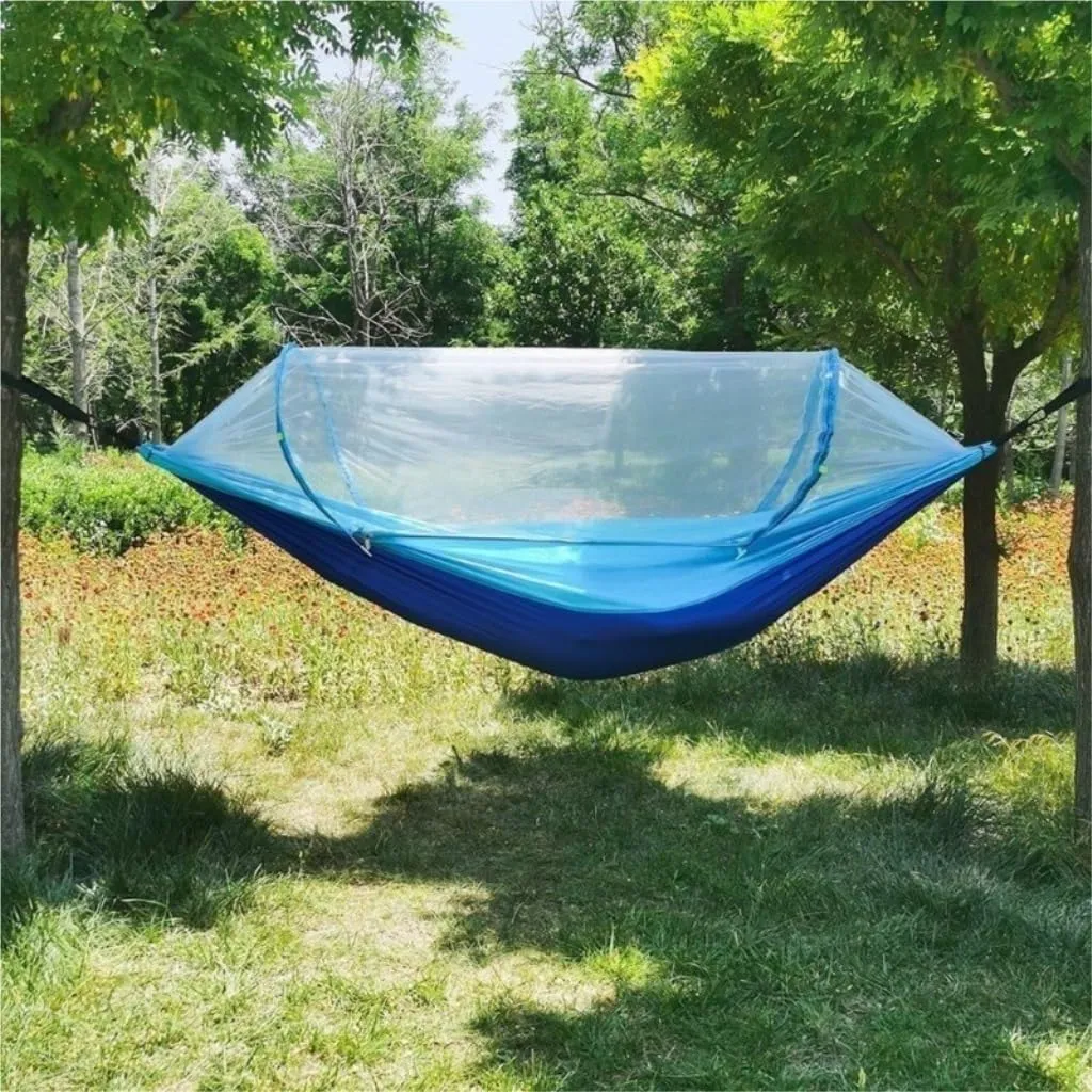 Hamock Mosquito Net Hammock Automatic Anti-Rollover Parachute Boni Silk Spinning Outdoor Strap Swing Chair Summer Hanmock(Blue)