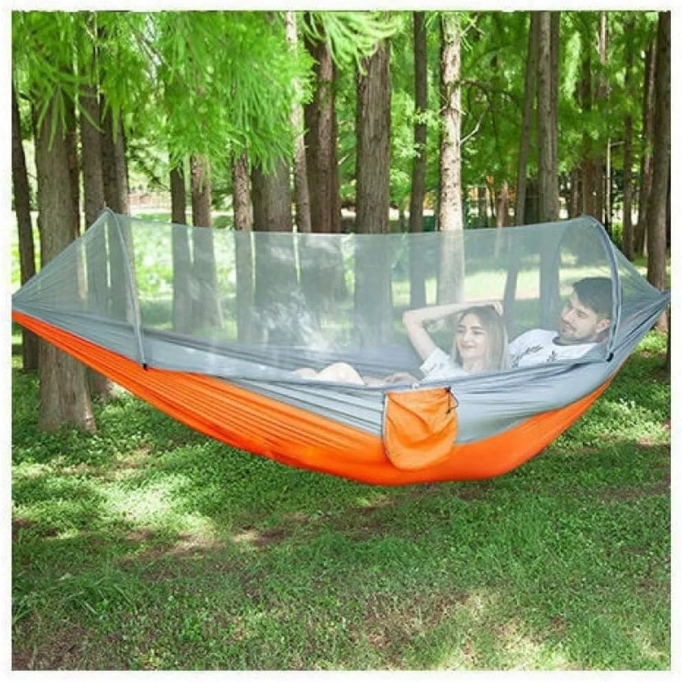 Hamock Mosquito Net Hammock Automatic Anti-Rollover Parachute Boni Silk Spinning Outdoor Strap Swing Chair Summer Hanmock(Blue)
