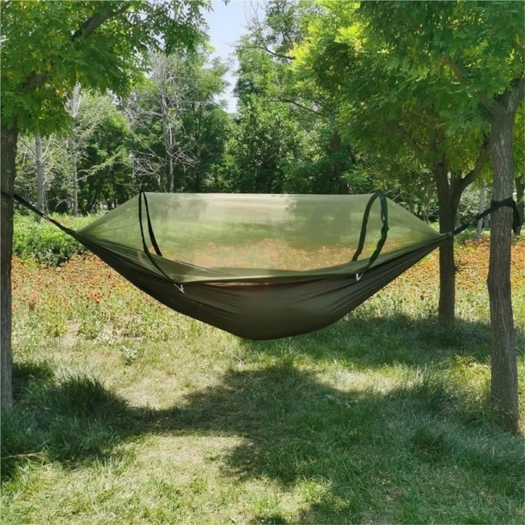 Hamock Mosquito Net Hammock Automatic Anti-Rollover Parachute Boni Silk Spinning Outdoor Strap Swing Chair Summer Hanmock(Blue)