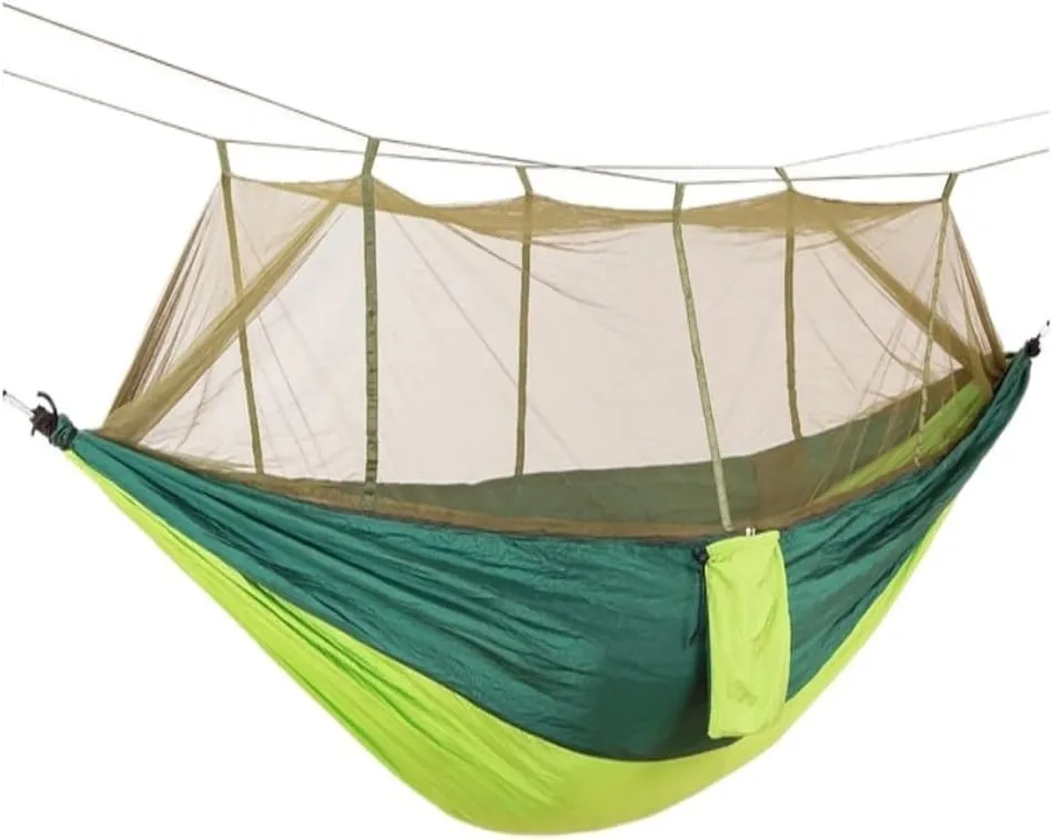 Hamock Mosquito Net Hammock Double Outdoor Anti-Mosquito Parachute Cloth Swing Outdoor Sleeping Hanging Tree Camping Hanmock(Green)