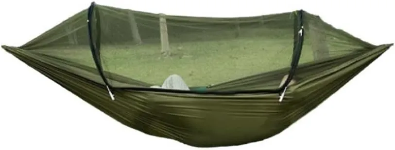 Hamock Outdoor Anti-Mosquito Hammock Automatic Quick Opening with Mosquito Net Parachute Cloth Single Double Hanmock(C)