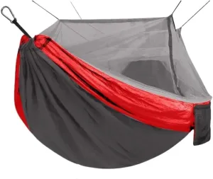 Hamock Outdoor Anti-Mosquito Hammock Automatic Quick Opening with Mosquito Net Parachute Cloth Single Double Hanmock(Red,B)