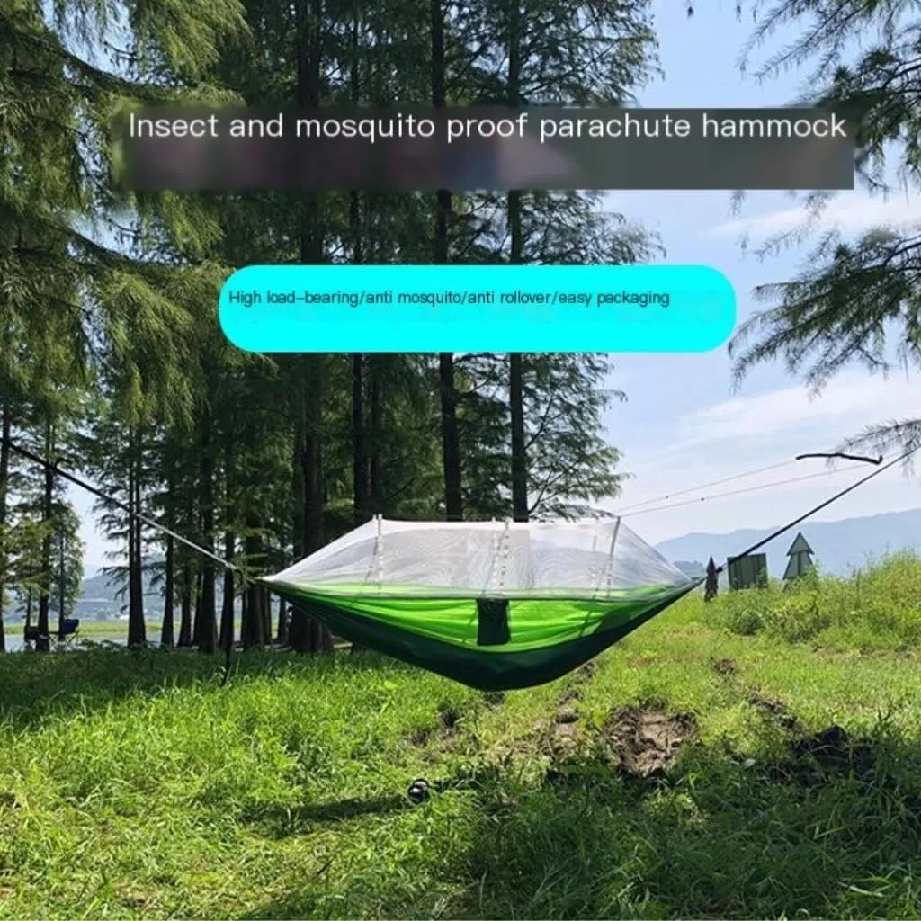 Hamock Outdoor Anti-Mosquito Hammock Automatic Quick Opening with Mosquito Net Parachute Cloth Single Double Hanmock(Red,B)