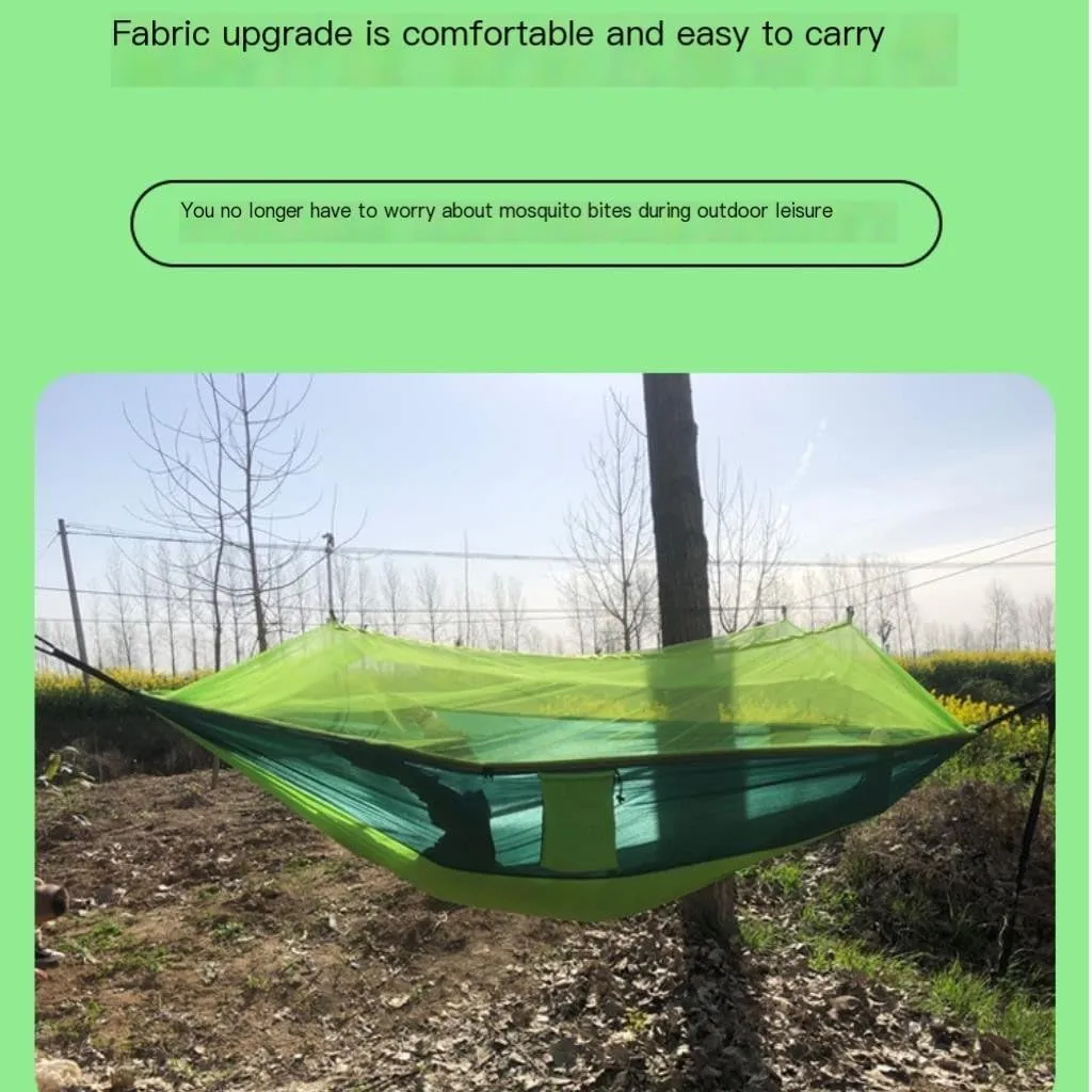 Hamock Outdoor Anti-Mosquito Hammock Automatic Quick Opening with Mosquito Net Parachute Cloth Single Double Hanmock(Red,B)