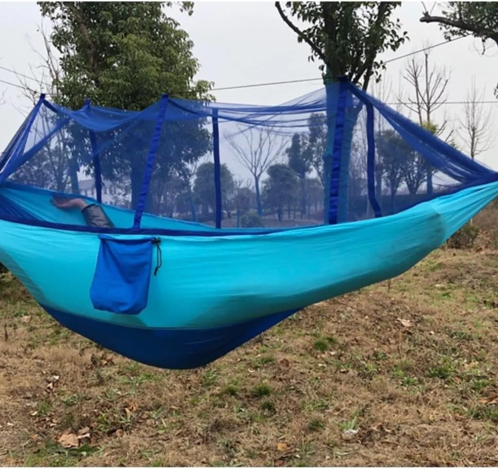 Hamock Outdoor Anti-Mosquito Hammock Automatic Quick Opening with Mosquito Net Parachute Cloth Single Double Hanmock(Red,B)