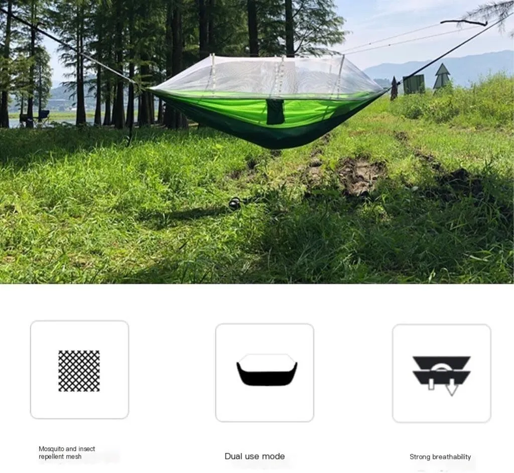 Hamock Outdoor Anti-Mosquito Hammock Automatic Quick Opening with Mosquito Net Parachute Cloth Single Double Hanmock(Red,B)