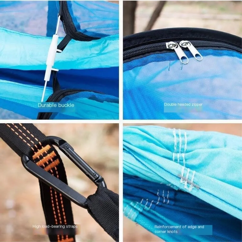 Hamock Outdoor Anti-Mosquito Hammock Automatic Quick Opening with Mosquito Net Parachute Cloth Single Double Portable Hanmock(A)