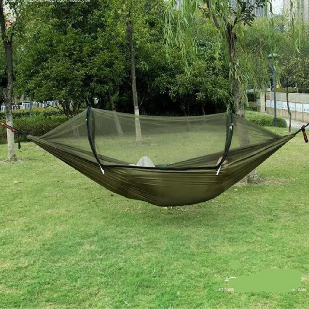 Hamock Outdoor Anti-Mosquito Hammock Automatic Quick Opening with Mosquito Net Parachute Cloth Single Double Portable Hanmock(A)