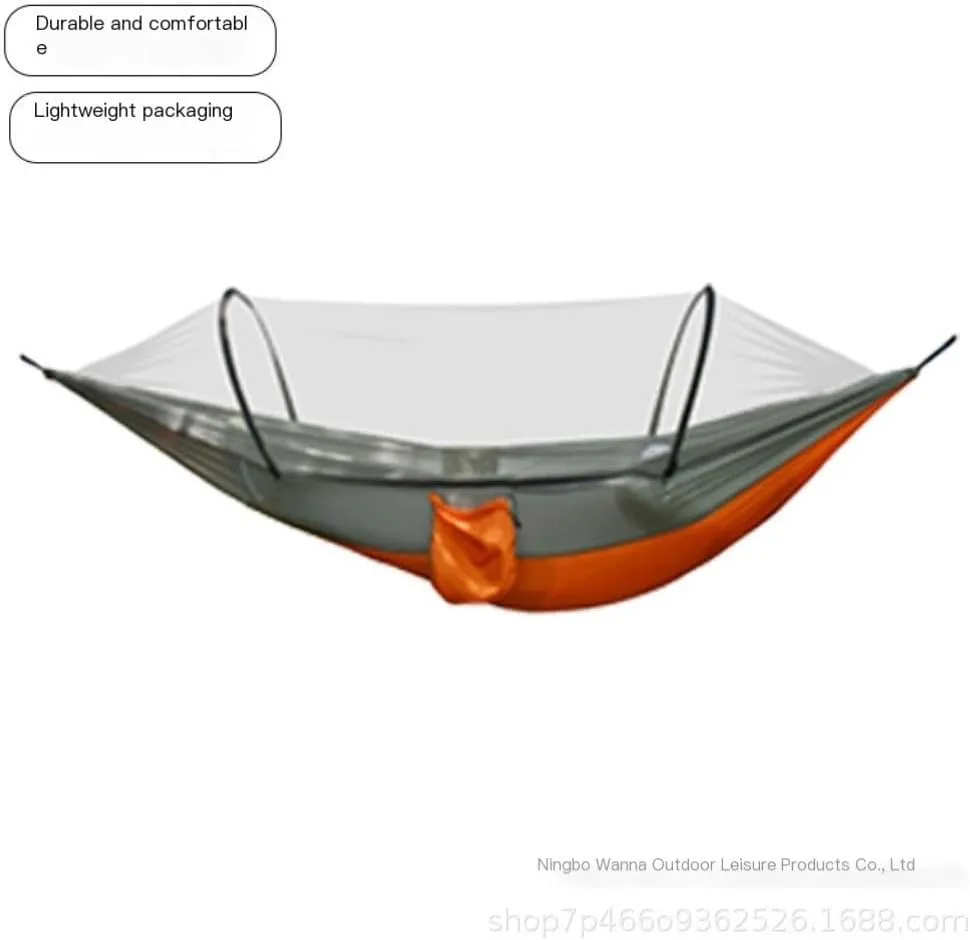 Hamock Outdoor Camping Anti-Rollover Nylon Hammock with Mosquito Net Automatic Quick-Opening Mosquito Net Hammock Hanmock(Pink)