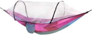 Hamock Outdoor Camping Anti-Rollover Nylon Hammock with Mosquito Net Automatic Quick-Opening Mosquito Net Hammock Hanmock(Pink)