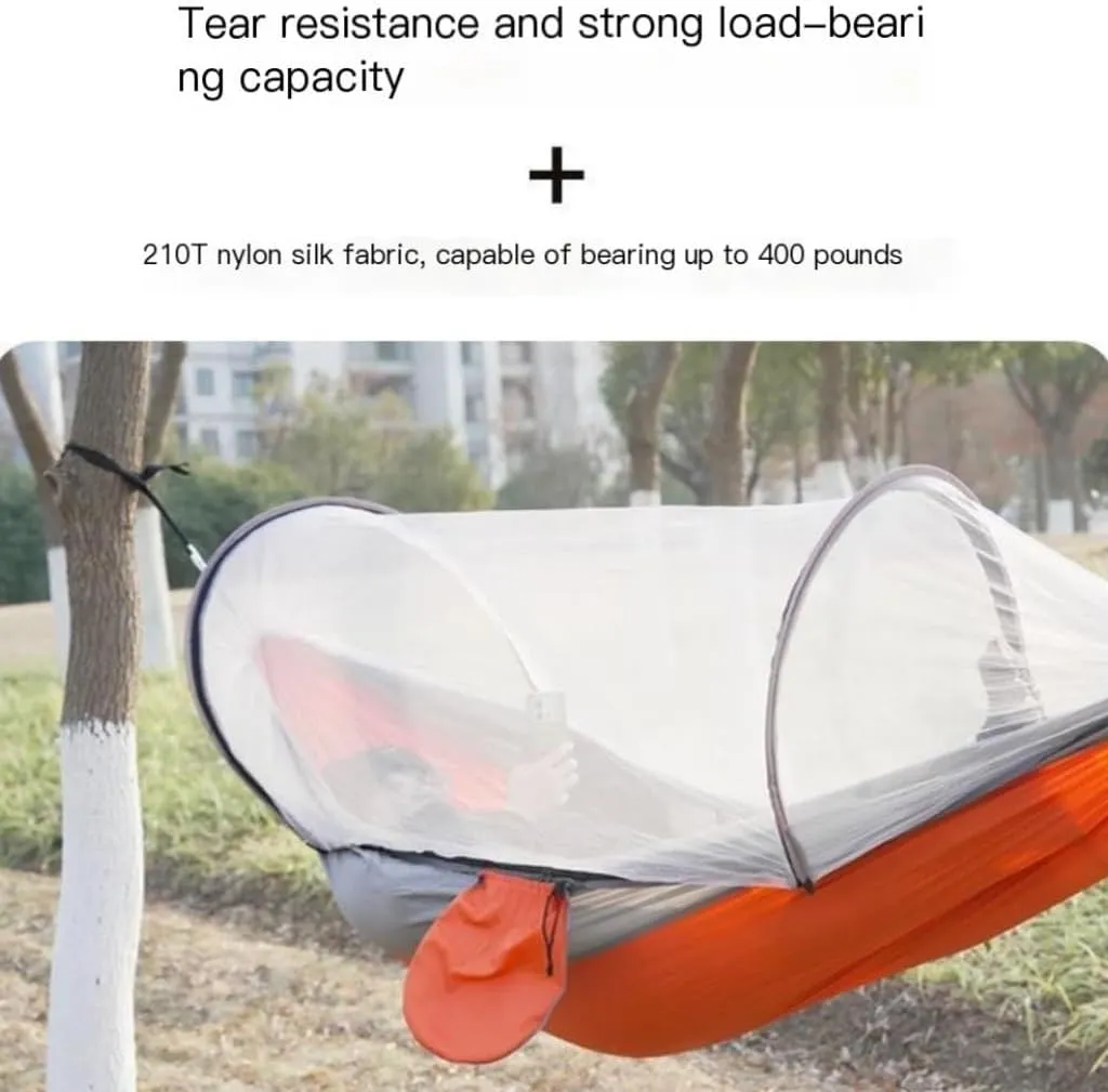 Hamock Outdoor Camping Anti-Rollover Nylon Hammock with Mosquito Net Automatic Quick-Opening Mosquito Net Hammock Hanmock(Pink)