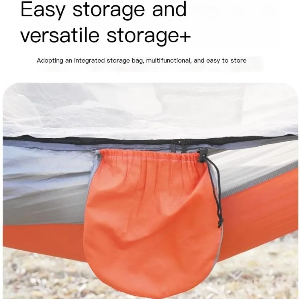 Hamock Outdoor Camping Anti-Rollover Nylon Hammock with Mosquito Net Automatic Quick-Opening Mosquito Net Hammock Hanmock(Pink)