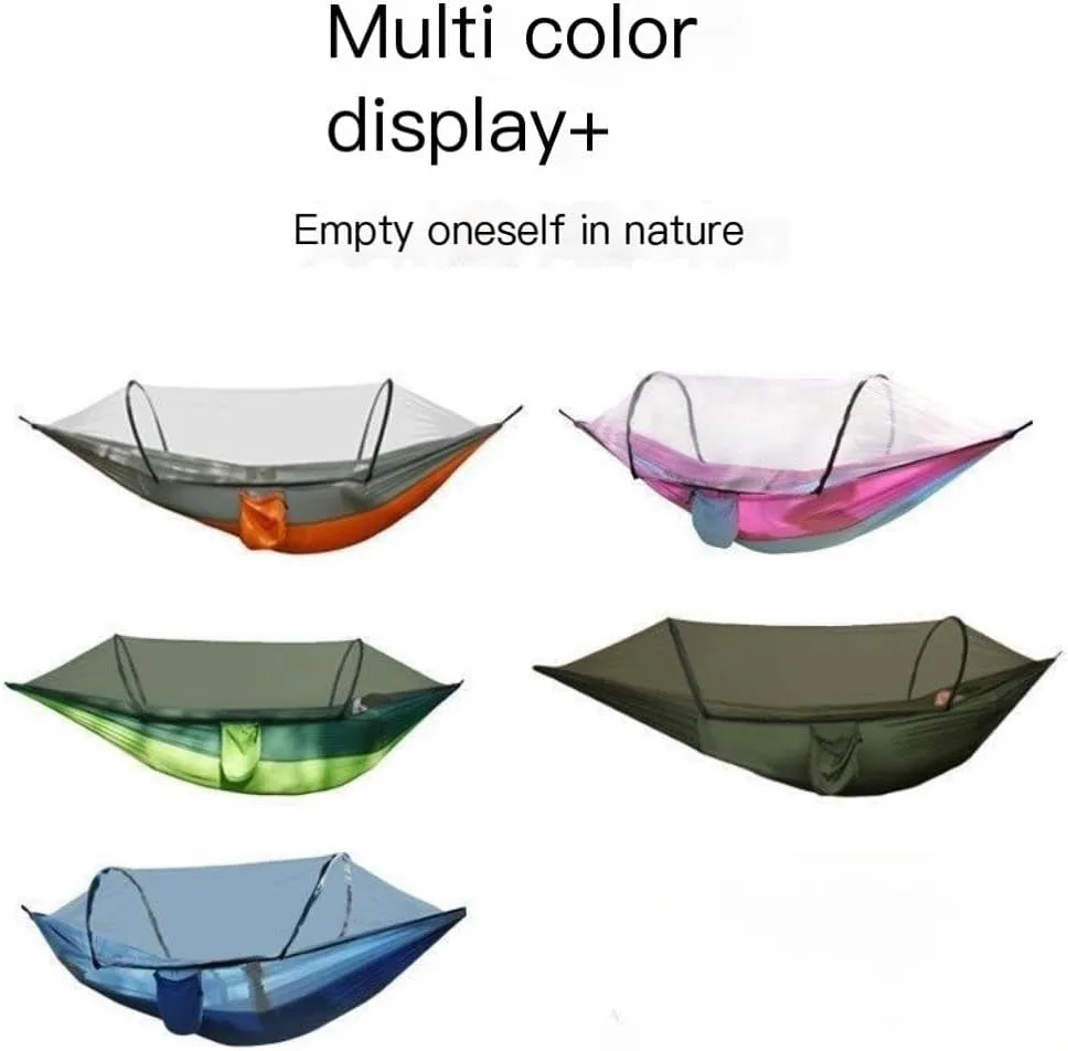 Hamock Outdoor Camping Anti-Rollover Nylon Hammock with Mosquito Net Automatic Quick-Opening Mosquito Net Hammock Hanmock(Pink)