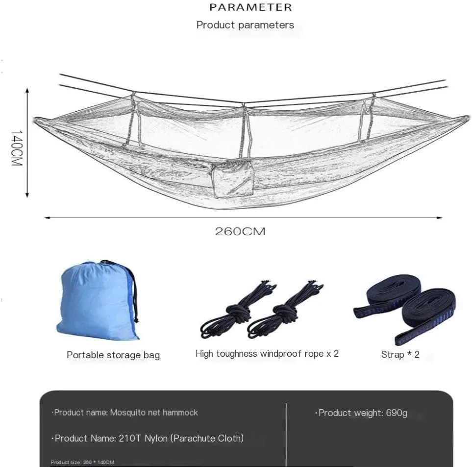 Hamock Outdoor Camping Mosquito Net Hammock Nylon Parachute Cloth Hammock with Mosquito Net Outdoor Swing Hammock Hanmock(E)