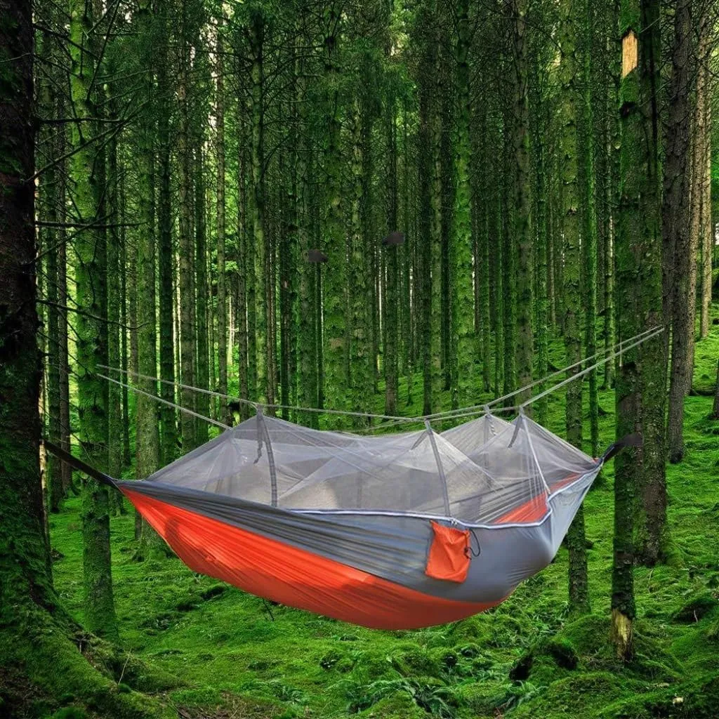Hamock Outdoor Camping Mosquito Net Hammock Nylon Parachute Cloth Hammock with Mosquito Net Outdoor Swing Hammock Hanmock(E)