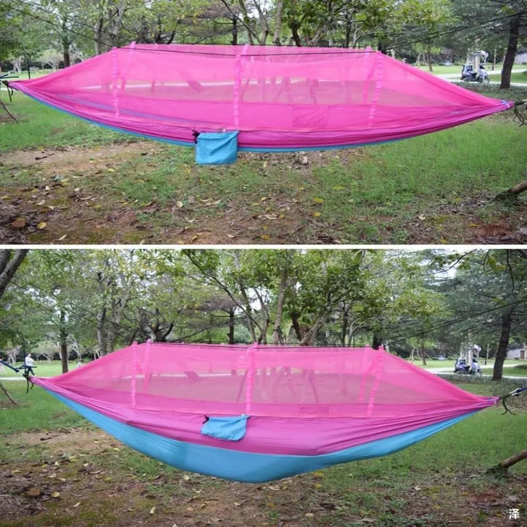 Hamock Outdoor Camping Mosquito Net Hammock Nylon Parachute Cloth Hammock with Mosquito Net Outdoor Swing Hammock Hanmock(E)