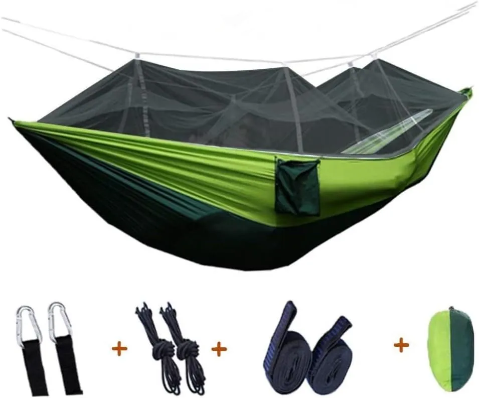 Hamock Outdoor Camping Mosquito Net Hammock Nylon Parachute Cloth Hammock with Mosquito Net Outdoor Swing Hammock Hanmock(E)