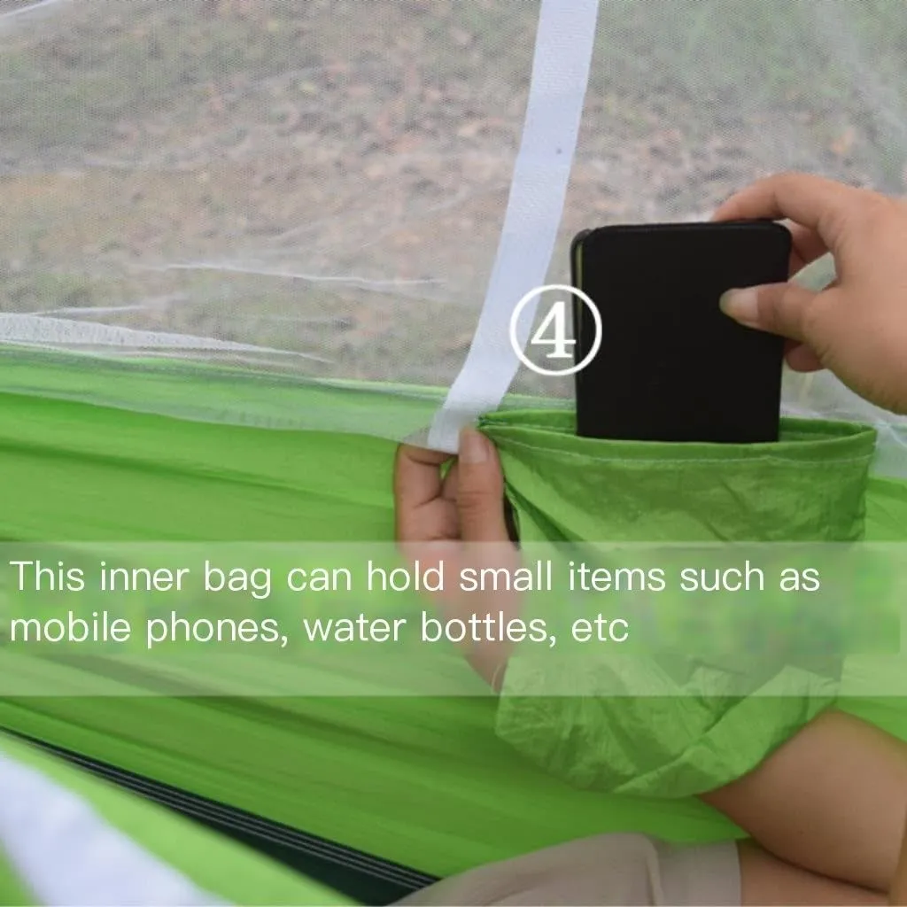 Hamock Outdoor Camping Outdoor Mosquito Net Hammock Double 210T Nylon Anti-Mosquito Parachute Cloth Air Camping Tent Hanmock(Green)