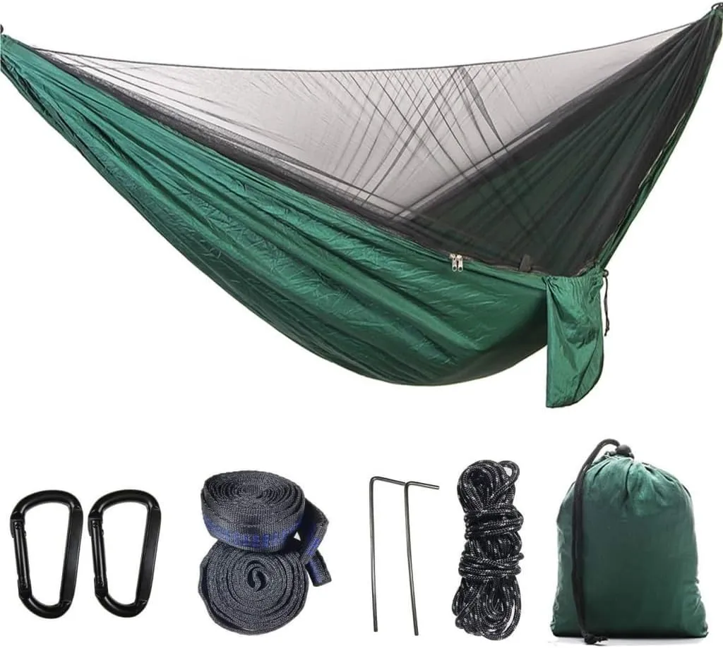 Hamock Outdoor Camping Quick-Open Mosquito Net Hammock 210T Nylon Hammock with Mosquito Net Outdoor Swing Hammock Hanmock(Green)