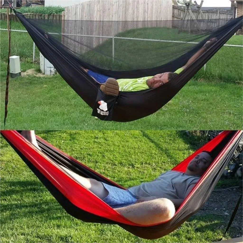 Hamock Outdoor Camping Quick-Open Mosquito Net Hammock 210T Nylon Hammock with Mosquito Net Outdoor Swing Hammock Hanmock(Green)
