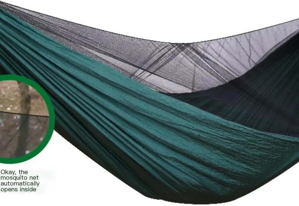 Hamock Outdoor Camping Quick-Open Mosquito Net Hammock 210T Nylon Hammock with Mosquito Net Outdoor Swing Hammock Hanmock(Green)