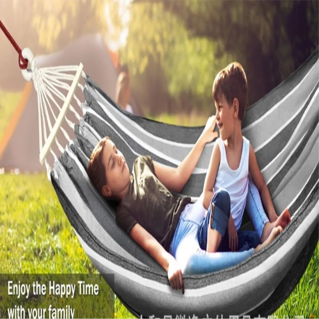 Hamock Outdoor Canvas Hammock Camping Anti-Rollover Swing Thickened Spot Single Double Duckbill Buckle Hammock Hanmock(A)