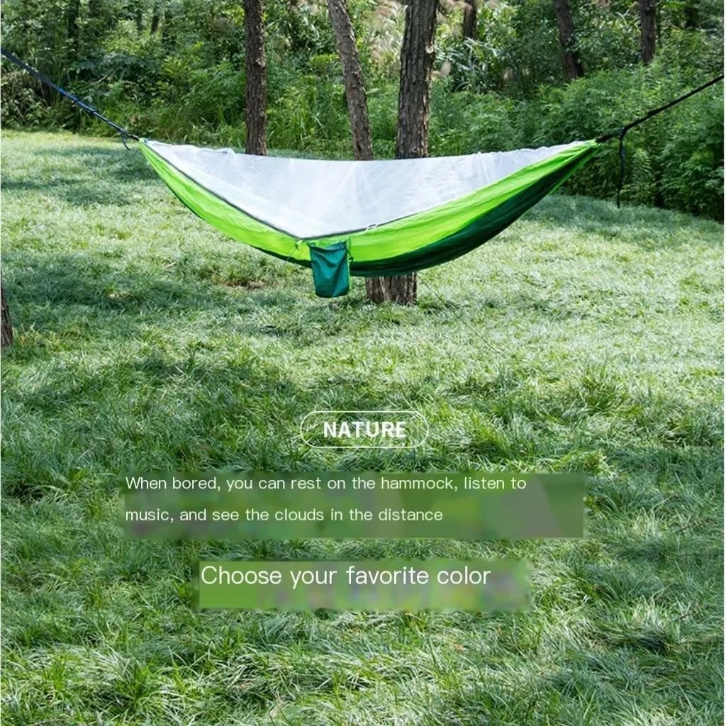 Hamock Outdoor Hammock Parachute Cloth Outdoor Anti-Rollover Camping Swing with Mosquito Net Net Bed Outdoor Adult Hanmock(Bronze)