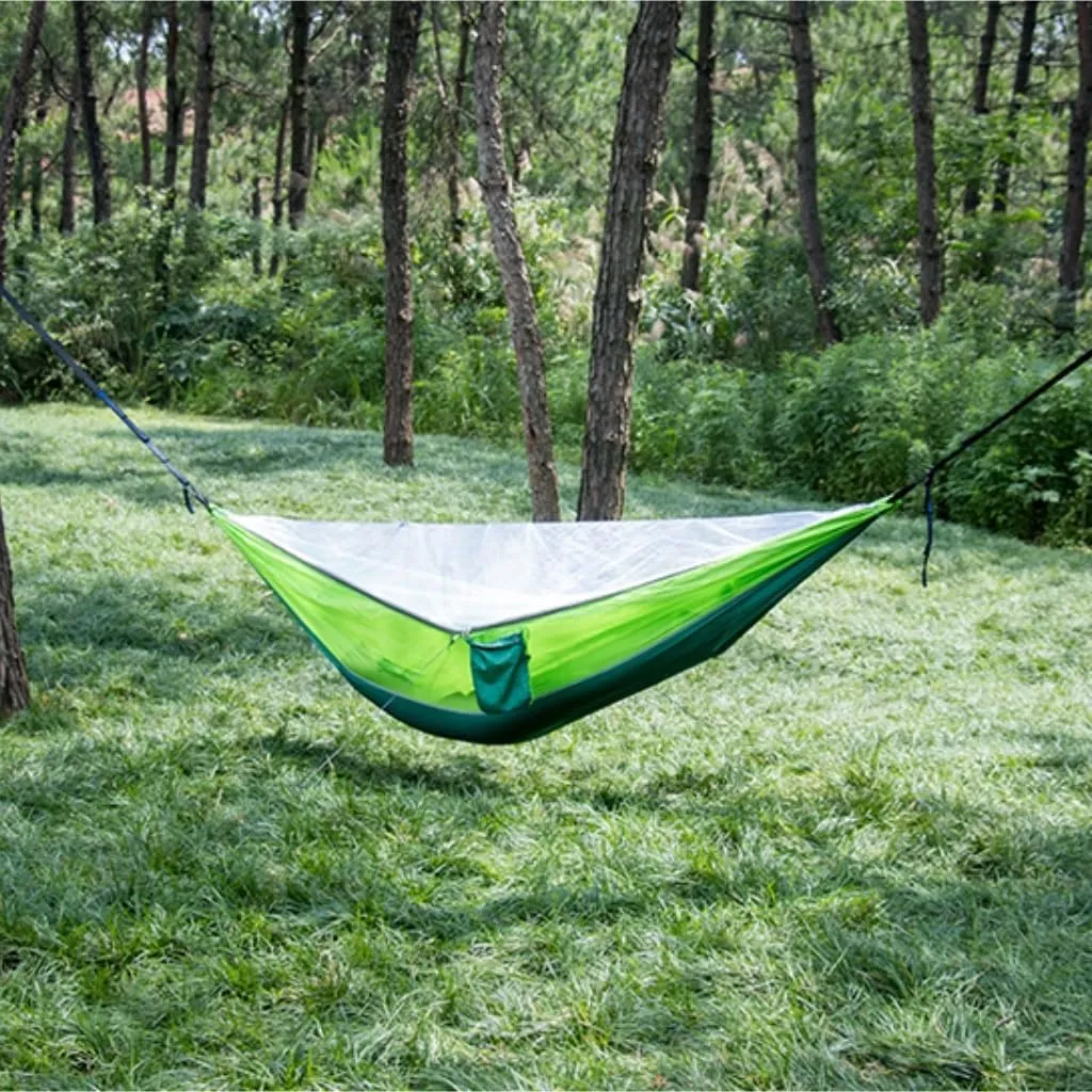 Hamock Outdoor Hammock Parachute Cloth Outdoor Anti-Rollover Camping Swing with Mosquito Net Net Bed Outdoor Adult Hanmock(Bronze)
