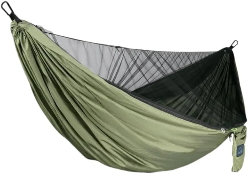Hamock Outdoor Hammock Parachute Cloth Outdoor Anti-Rollover Camping Swing with Mosquito Net Net Bed Outdoor Adult Hanmock(Bronze)