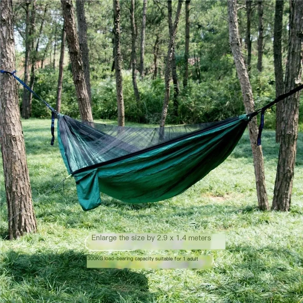 Hamock Outdoor Hammock Parachute Cloth Outdoor Anti-Rollover Camping Swing with Mosquito Net Net Bed Outdoor Adult Hanmock(Bronze)