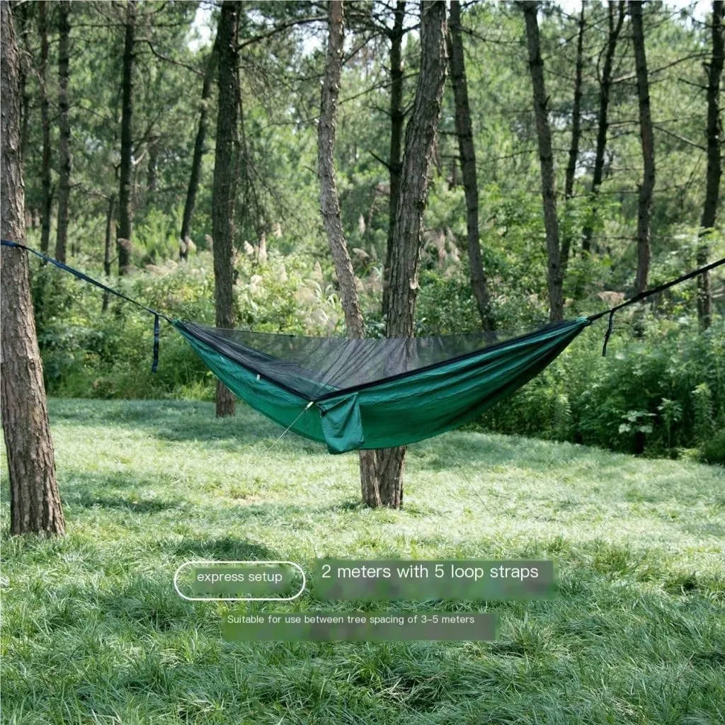 Hamock Outdoor Hammock Parachute Cloth Outdoor Anti-Rollover Camping Swing with Mosquito Net Net Bed Outdoor Adult Hanmock(Bronze)