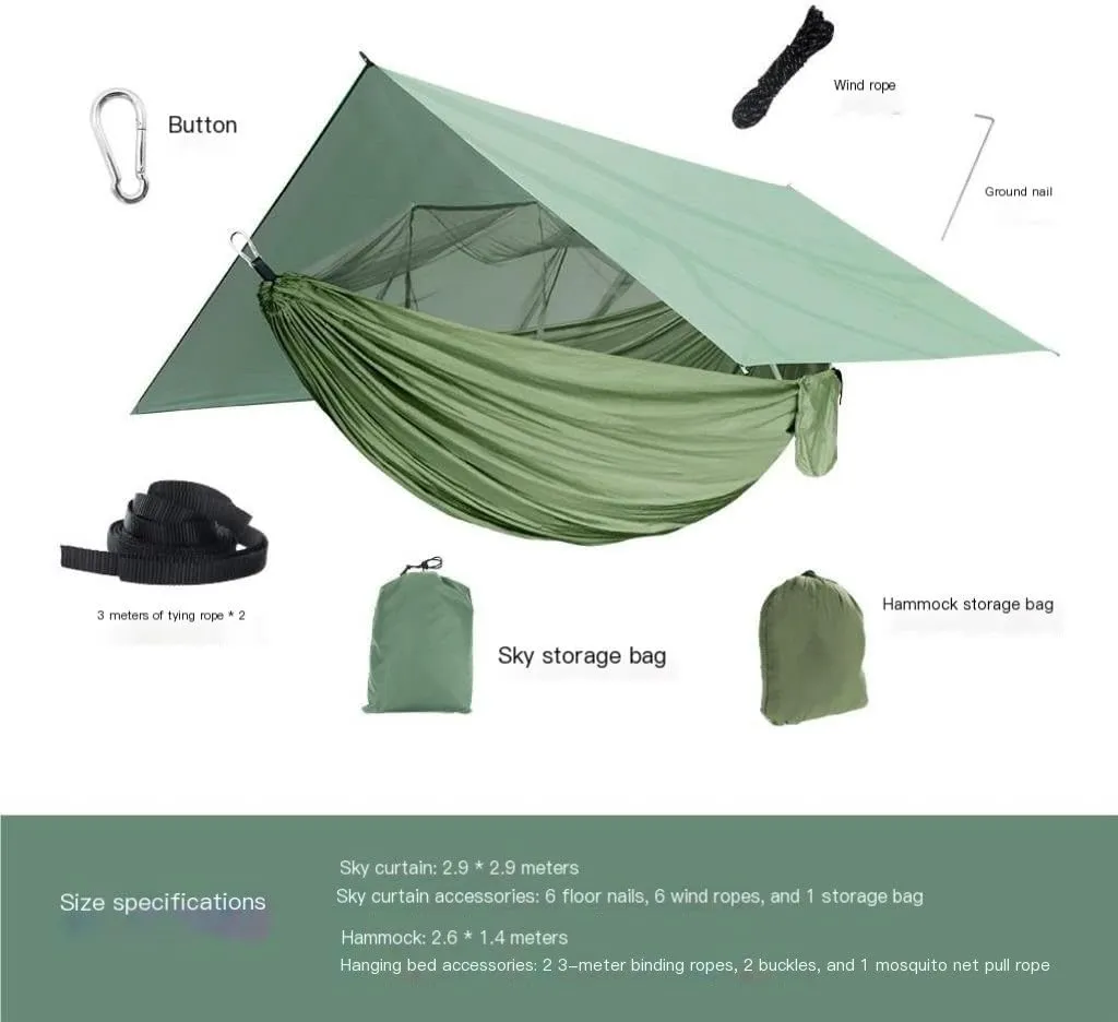 Hamock Outdoor Mosquito Net Hammock Anti-Mosquito Canopy Tent Set Waterproof Portable Sunshade Camping Outdoor Hanmock(Green,Small)