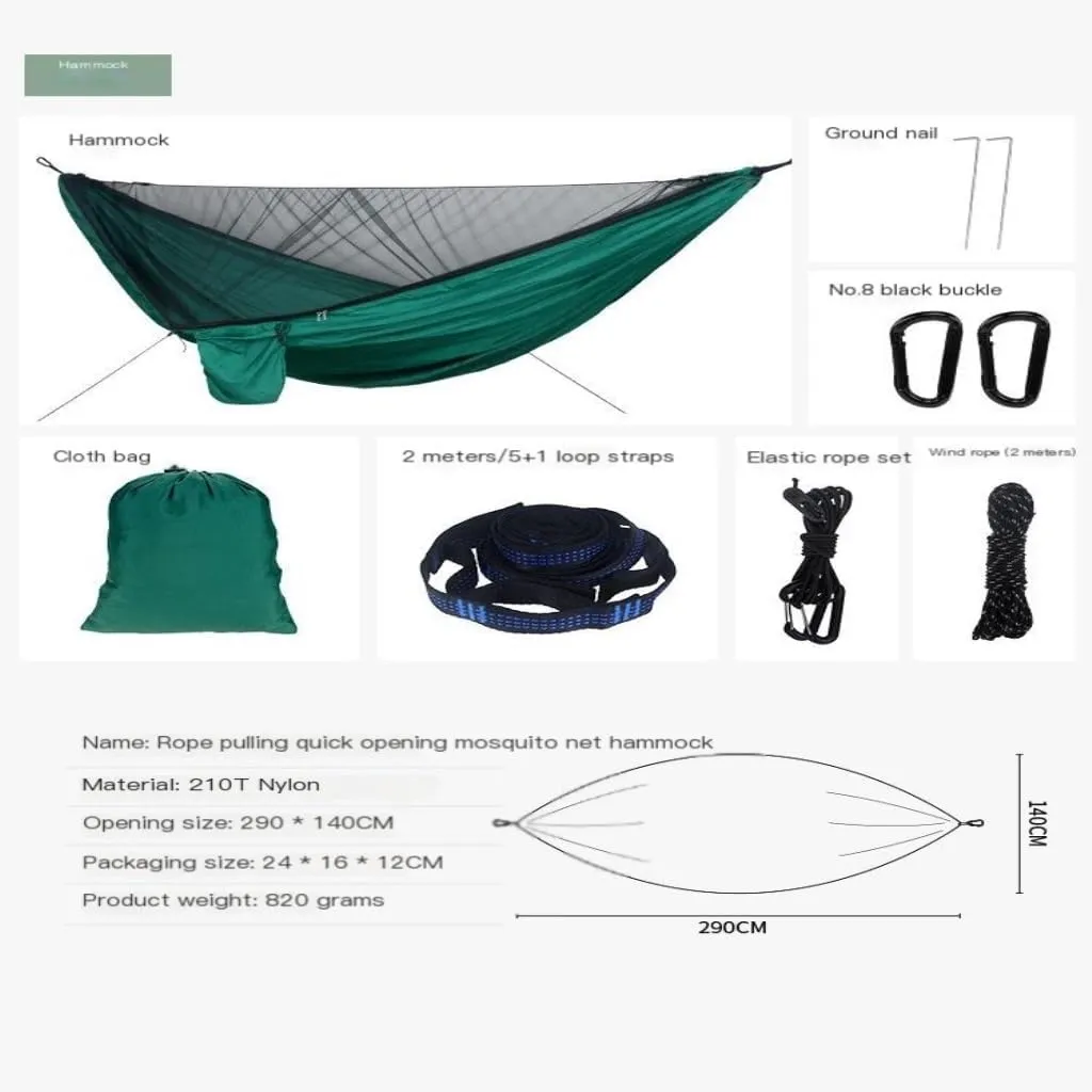 Hamock Outdoor Mosquito Net Hammock Canopy Set Outdoor Camping Quick-Open Hammock Plus Rainproof Sunshade Canopy Hanmock(G)
