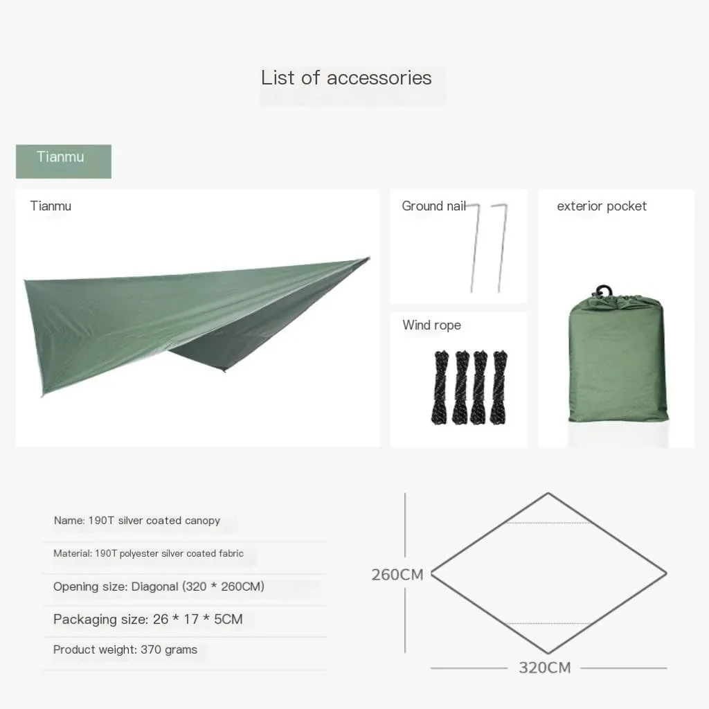 Hamock Outdoor Mosquito Net Hammock Canopy Set Outdoor Camping Quick-Open Hammock Plus Rainproof Sunshade Canopy Hanmock(G)