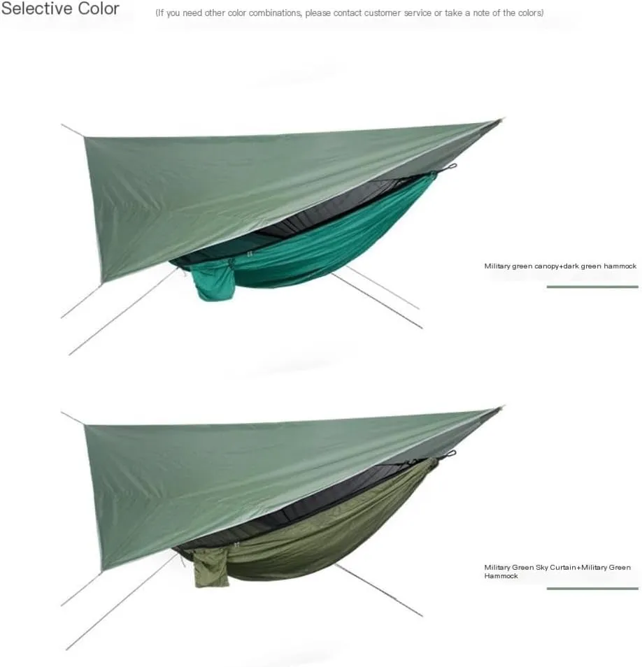 Hamock Outdoor Mosquito Net Hammock Canopy Set Outdoor Camping Quick-Open Hammock Plus Rainproof Sunshade Canopy Hanmock(G)