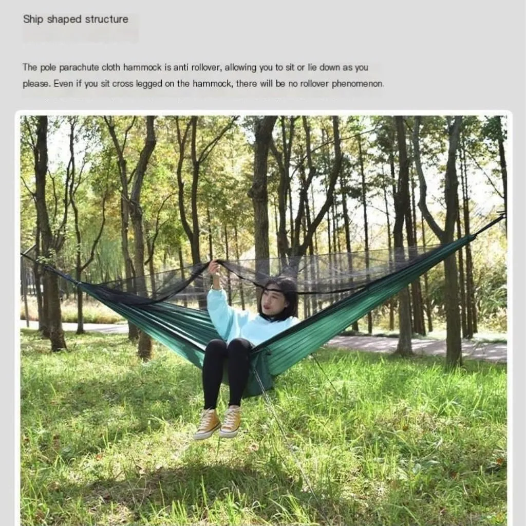 Hamock Ultra-Light Nylon Double Hammock Parachute Cloth Anti-Rollover Elastic Band Encrypted Mosquito Net Hammock Hanmock(C)