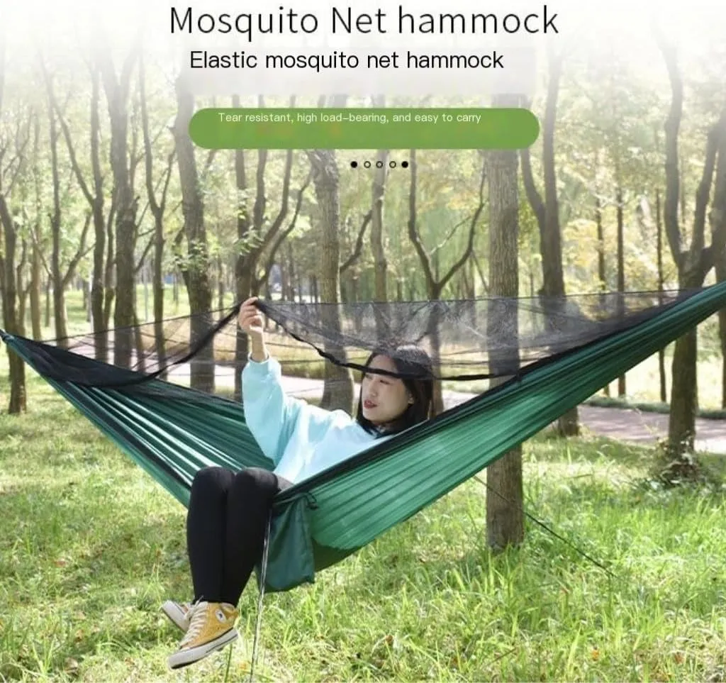 Hamock Ultra-Light Nylon Double Hammock Parachute Cloth Anti-Rollover Elastic Band Encrypted Mosquito Net Hammock Hanmock(D)