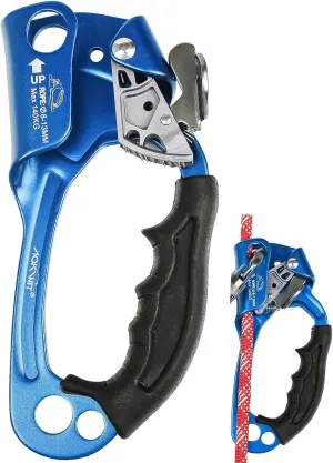 Hand Ascender High strength aluminum Alloy Climbing Ascender with Ergonomic Rubber Handle Strong Rappelling Gear Equipment for Rock Climbing Tree Arborist Rescue Mountaineering Caving Left Right Hand