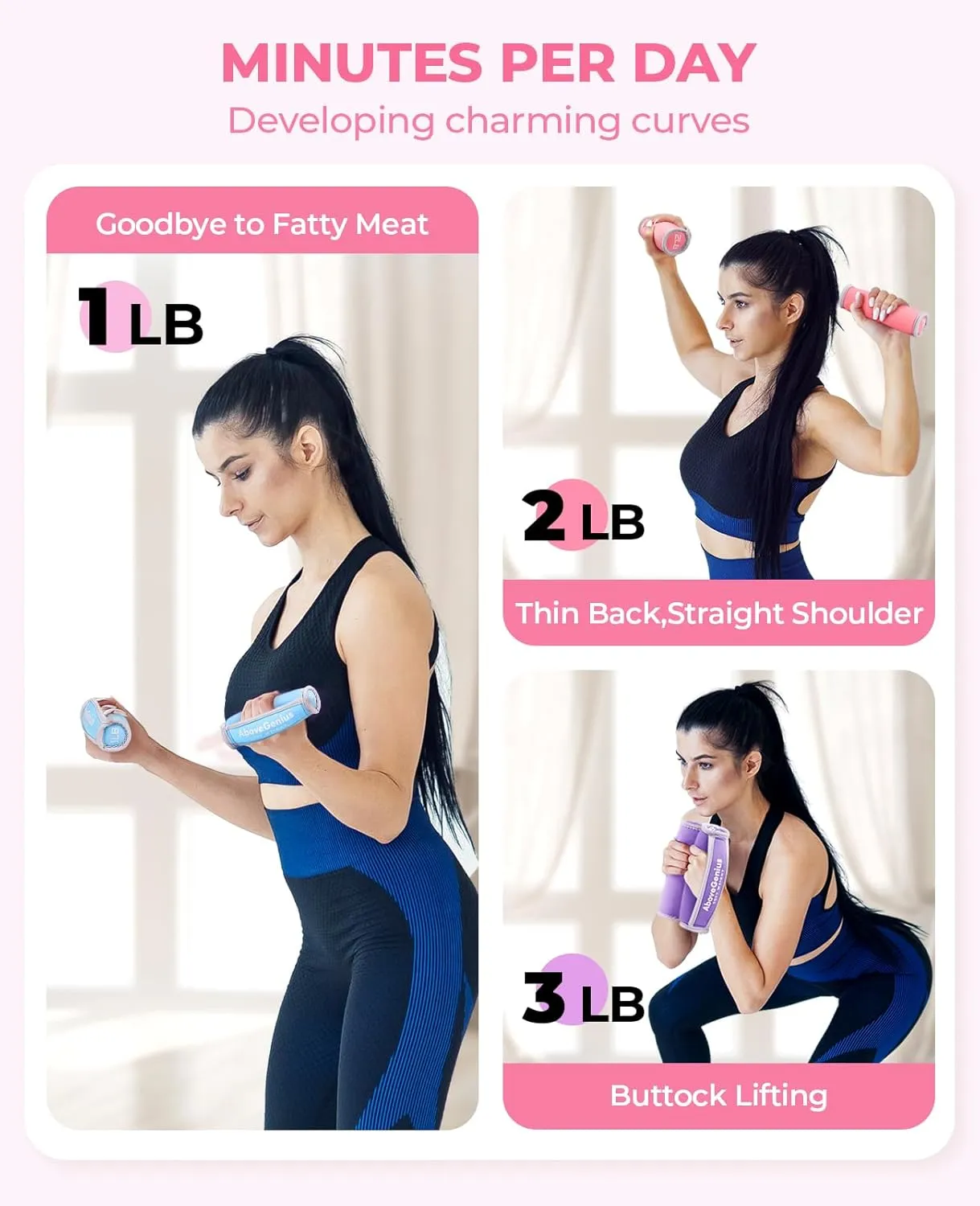 Hand Weights for Women Men, Soft Dumbbells Set of 6(1lb 2lb 3lb Each Pack) for Dumbbell Walking Weight Sets with Hand Strap, Pink Weights for Workout Running, Jogging and Physical Therapy, Gifts for Mom