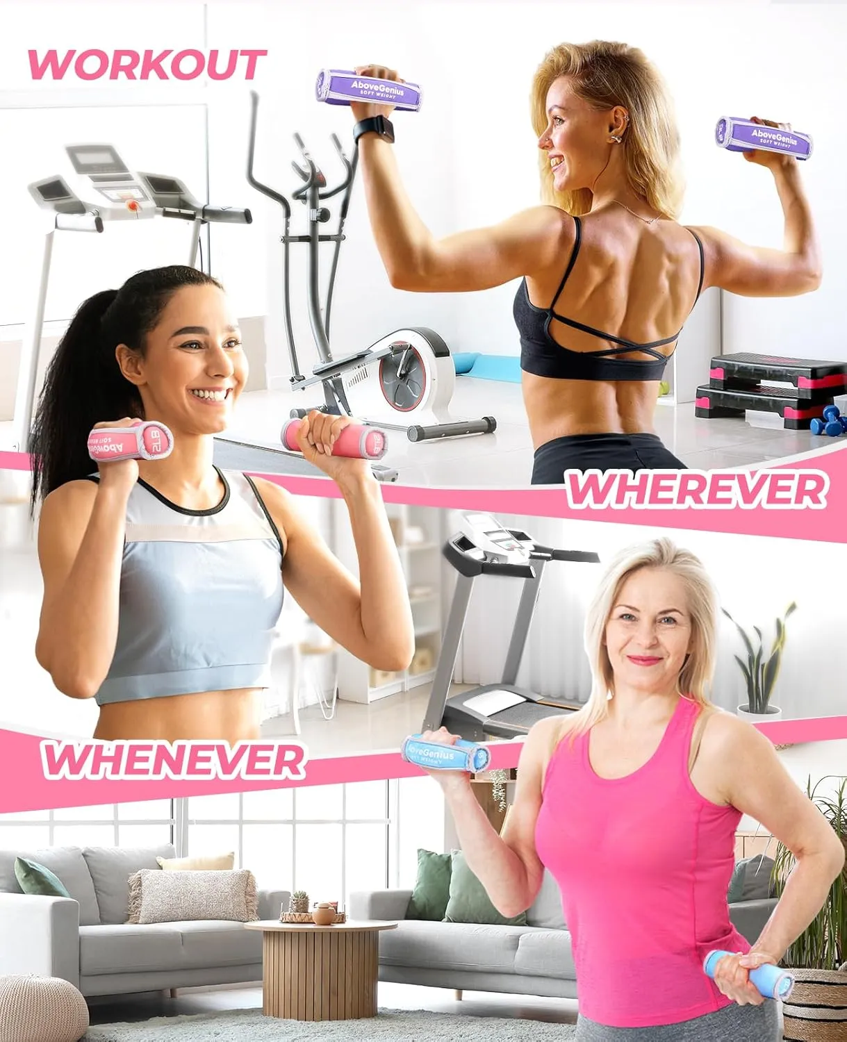 Hand Weights for Women Men, Soft Dumbbells Set of 6(1lb 2lb 3lb Each Pack) for Dumbbell Walking Weight Sets with Hand Strap, Pink Weights for Workout Running, Jogging and Physical Therapy, Gifts for Mom